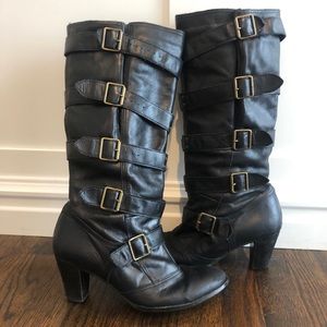 LF Tall Leather 5 Buckle Moto Boots, Size 8.5